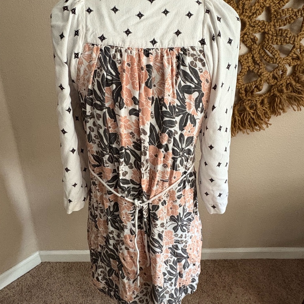 Free People Floral Long Sleeve Dress - White, Black, Peach - Picture 4 of 4